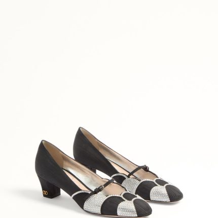 BOWOW PUMPS IN MOIR  FABRIC WITH CRYSTALS 45MM